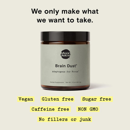 Moon Juice Brain Dust - Adaptogenic Mushroom Support for Focus, Memory & Clarity | Lion’s Mane, Ginkgo Biloba & Ashwagandha - Caffeine-Free, Vegan - 1.5 oz