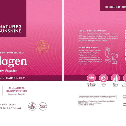Nature's Sunshine Collagen Powder Type I & III – Grass-Fed, 18 oz