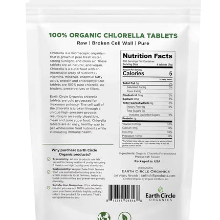 Organic Chlorella Tablets 1,000 Count | High Potency Superfood | Vegan, Kosher, Non-GMO