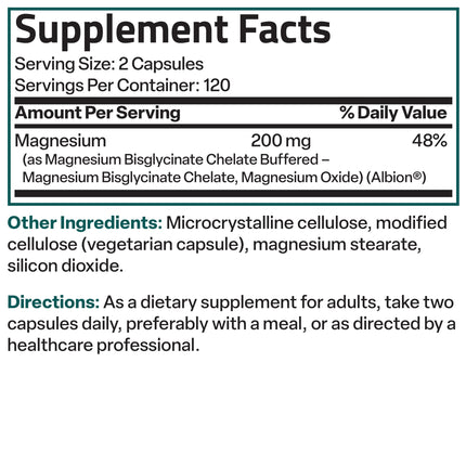 Bronson Magnesium Glycinate 200 mg – Chelated for High Absorption, Non-GMO, 240 Vegetarian Capsules
