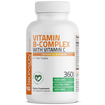 Bronson Vitamin B Complex + Vitamin C – Immune & Energy | 360 Capsules