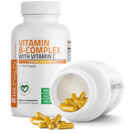 Bronson Vitamin B Complex + Vitamin C – Immune & Energy | 360 Capsules