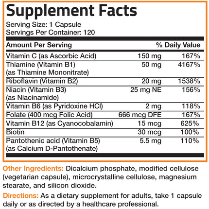 Bronson Vitamin B Complex + Vitamin C – Immune & Energy | 360 Capsules