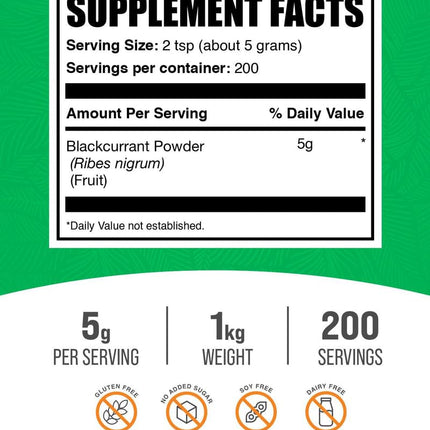 BulkSupplements Blackcurrant Powder - 1kg (2.2 lbs) | Gluten Free, Air Dried, 5g Serving