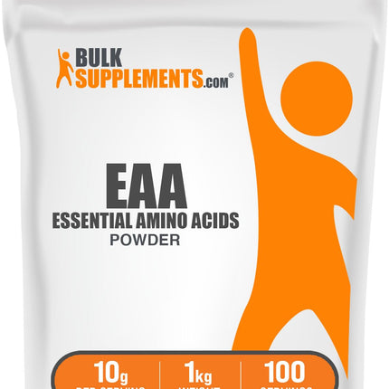 BulkSupplements Essential Amino Acids Powder – Unflavored, Gluten-Free EAA, 10 g Serving, 1 kg (Pack of 1)