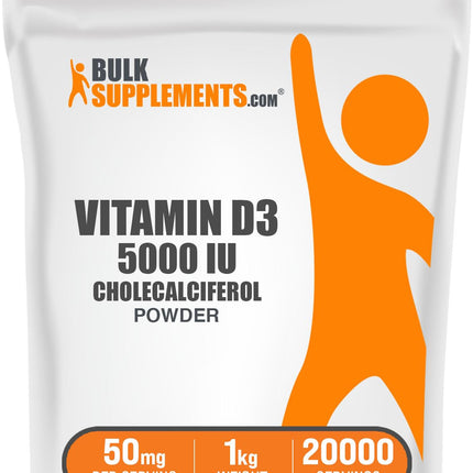 BulkSupplements Vitamin D3 Powder – 5,000 IU per Serving, 1kg (Gluten Free) | Cholecalciferol