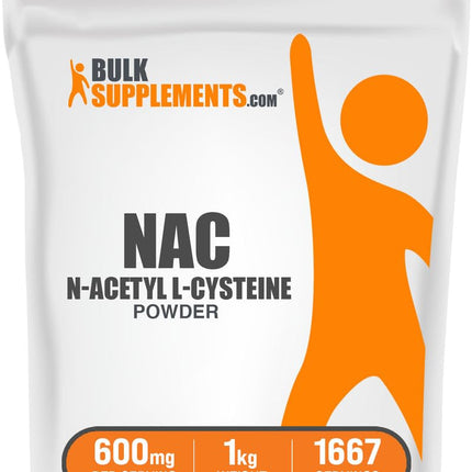 BulkSupplements NAC Powder 600mg – N-Acetyl Cysteine Supplement, Gluten Free, 1kg (1667 Servings)