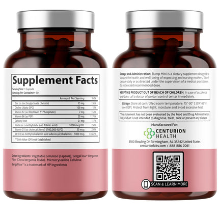 Centurion Labs Bump Mini Prenatal Vitamins - 90 Caps | Pregnancy Support