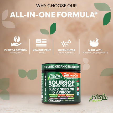 Clean Nutra Soursop Supplement with Moringa, Sea Moss & Berberine
