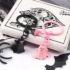 Black Ghost Cartoon Key Button Halloween Key Ring Bag Accessories