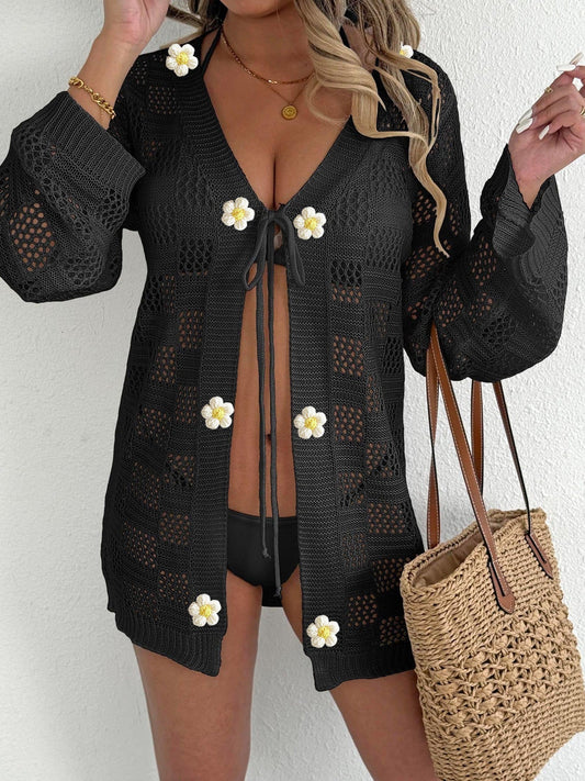 Women's European And American Woven Hollow-out Long-sleeved Blouse