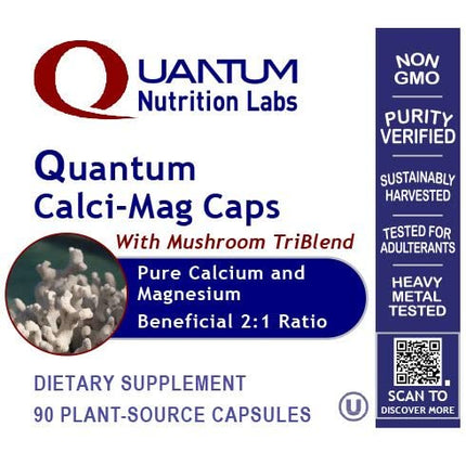 Quantum Nutrition Labs Calci-Mag Caps – Calcium Magnesium Supplement with Reishi & Lion's Mane – 300 Vegetarian Capsules