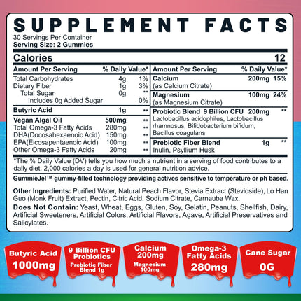 Nextdia Butyrate Gummies with Probiotics, Prebiotics & Omega-3 – Sugar Free