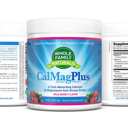 Calcium Magnesium Powder Supplement – CalMag Plus with Vitamin C & D3 – Gluten Free, Non-GMO, Wild Berry