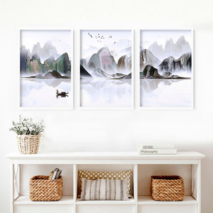 Framed Art Work | Calming Set of 3 Living Room Prints