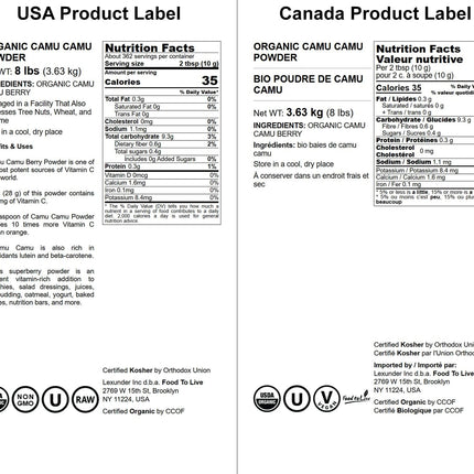 Food To Live Organic Camu Camu Powder – 8 Pounds – Non-GMO, Kosher, Raw, Vegan Superfood