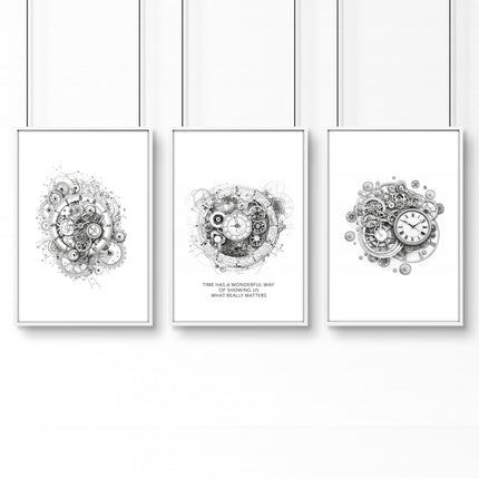 Canvas Painting Wall Decor | Set of 3 Abstract Clocks Wall art Prints