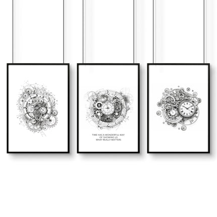 Canvas Painting Wall Decor | Set of 3 Abstract Clocks Wall art Prints