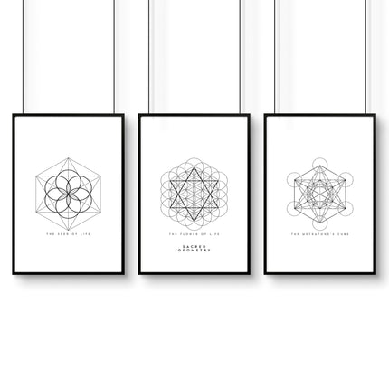 Canvas Pictures For Living Room | Set of 3 Sacred Geometry Wall art Prints