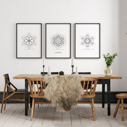 Canvas Pictures For Living Room | Set of 3 Sacred Geometry Wall art Prints