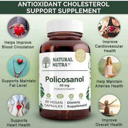 Natural Nutra Policosanol 20mg with Octacosanol – 60 Vegan Capsules