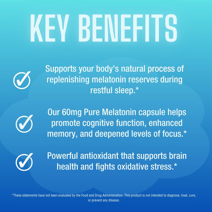CAREFAST Pure Melatonin 60mg – 120 Capsules | Sleep Aid, Non-Habit Forming
