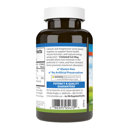Carlson Chelated Cal-Mag 2:1 | Bone Support, Muscle Function & Energy | 60 Tablets (Pack of 2)