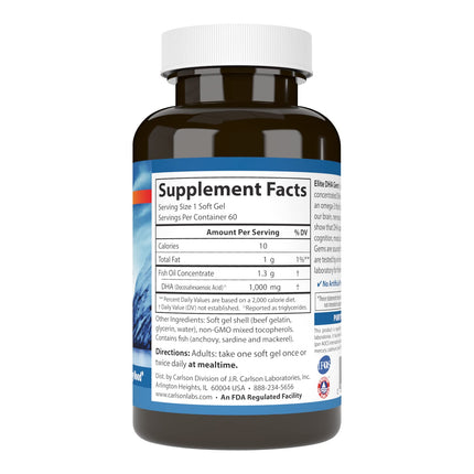 Carlson Elite DHA Gems 1000 mg DHA – Wild-Caught, Sustainably Sourced, 60 Softgels