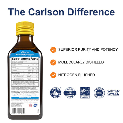 Carlson Kid's The Very Finest Fish Oil Liquid - 800 mg Omega-3s, Lemon, 200 ml