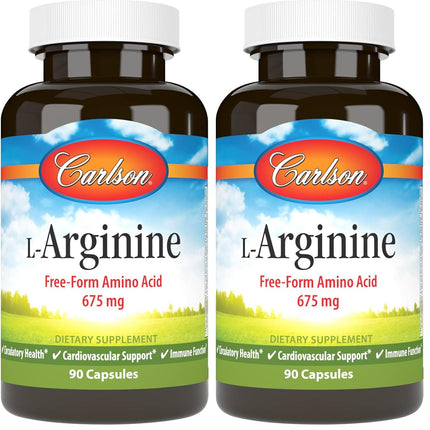 Carlson L-Arginine 675 mg – Supports Healthy Circulatory & Cardiovascular System | 90 Capsules (Pack of 2)