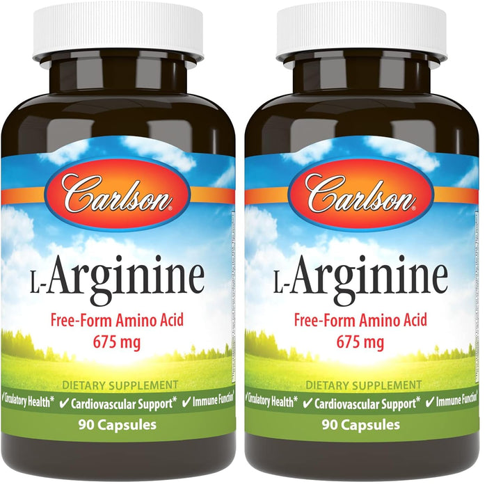 Carlson L-Arginine 675 mg – Supports Healthy Circulatory & Cardiovascular System | 90 Capsules (Pack of 2)