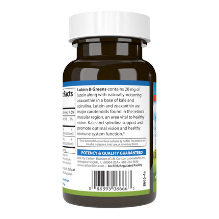 Carlson Lutein & Greens 20 mg – Vision Support | 60 Vegetarian Capsules