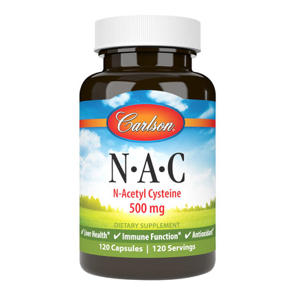 Carlson NAC 500mg – N-Acetyl Cysteine for Liver Health & Immune Support | 120 Vegetarian Capsules