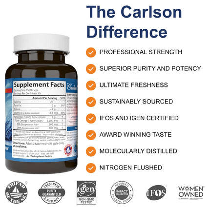 Carlson Super Omega-3 Gems – Pescetarian Norwegian 1,200 mg | 100 + 30 Soft Gels