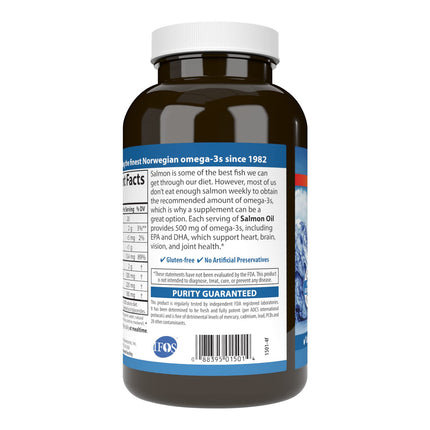 Carlson Salmon Oil 500 mg Omega-3 — Norwegian Wild-Caught, Sustainably Sourced, 180 Softgels