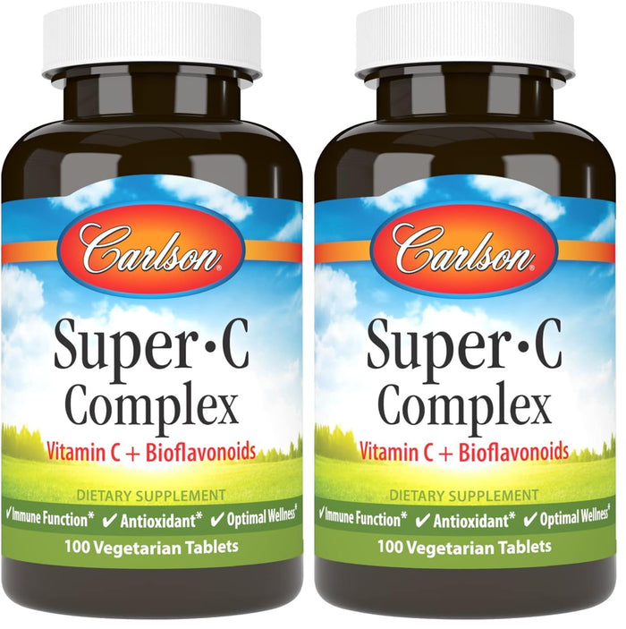 Carlson Super-C Complex: Vitamin C + Bioflavonoids – Immune Support & Antioxidant Wellness, 100 Vegetarian Tablets (Pack of 2)