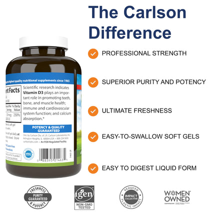 Carlson Vitamin D3 2000 IU – 360 Softgels | Bone & Immune Health