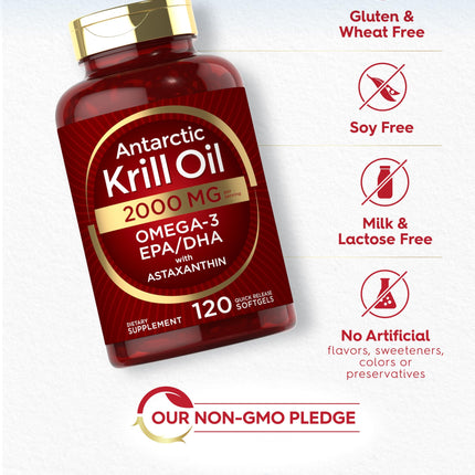 Carlyle Antarctic Krill Oil 2000 mg | 120 Softgels | Omega-3 EPA/DHA + Astaxanthin | Lab Tested