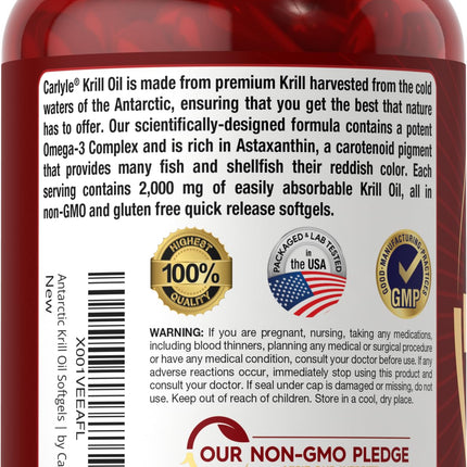 Carlyle Antarctic Krill Oil 2000 mg | 120 Softgels | Omega-3 EPA/DHA + Astaxanthin | Lab Tested