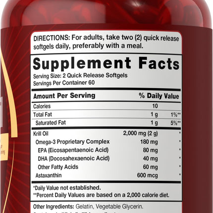 Carlyle Antarctic Krill Oil 2000 mg – 120 Softgels (Pack of 2) | Omega-3 EPA/DHA + Astaxanthin