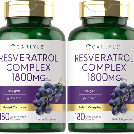Carlyle Resveratrol 1800mg Supplement – 180 Capsules, Non-GMO & Gluten Free | Pack of 2