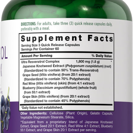 Carlyle Resveratrol 1800mg Supplement – 180 Capsules, Non-GMO & Gluten Free | Pack of 2