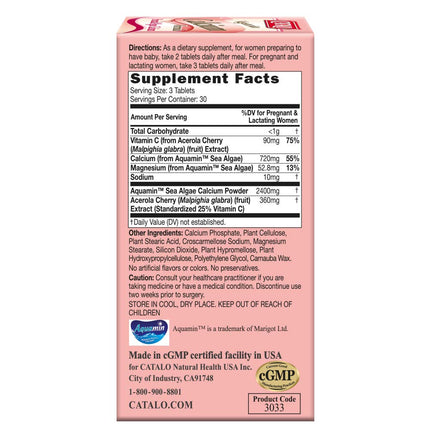 CATALO Vegetarian Calcium for Women - Plant-Based Red Algae Calcium with Magnesium & Vitamin C - 90 Tablets