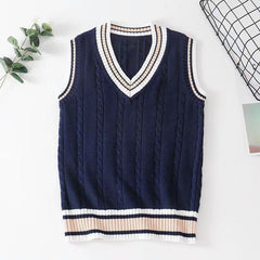 Thick V-neck Pullover Woolen Student Sleeveless School Uniform Sweater Vest