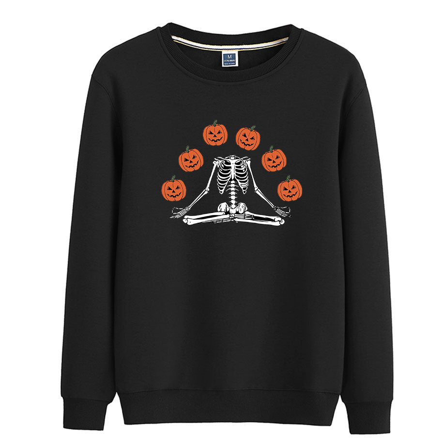 Female Wansheng Pumpkin Skull Printed Crew Neck Sweatshirt
