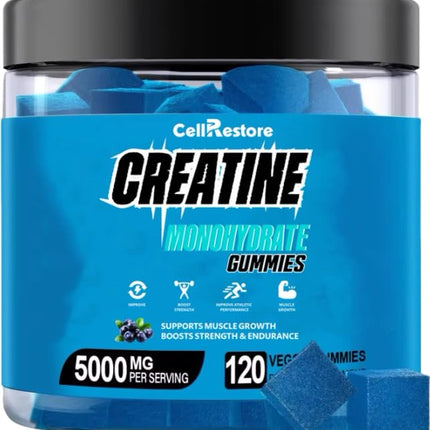 CellRestore Creatine Monohydrate Gummies – 120 Count, 5g Serving, Vegan, Sugar Free, Blueberry