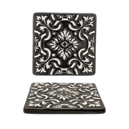 Set of 2 Ceramic Coasters Azulejo | Black