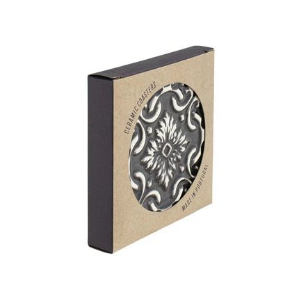 Set of 2 Ceramic Coasters Azulejo | Black