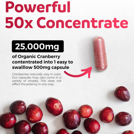 Organic Cranberry Pills 50:1 Concentrate – 25,000mg, Vegan, 60 Capsules