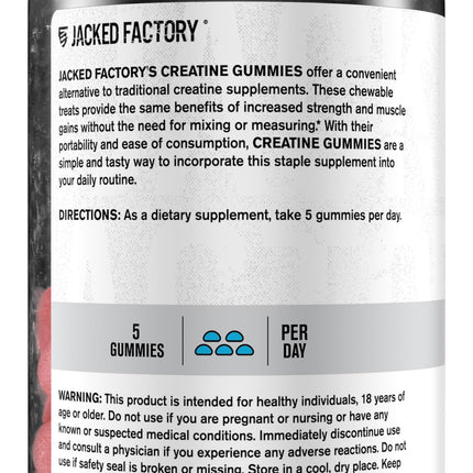 Jacked Factory Creatine Gummies – 5g Daily Dose (1g per Gummy) – Vegan, Third-Party Tested, 150 Gummies, Blue Raspberry